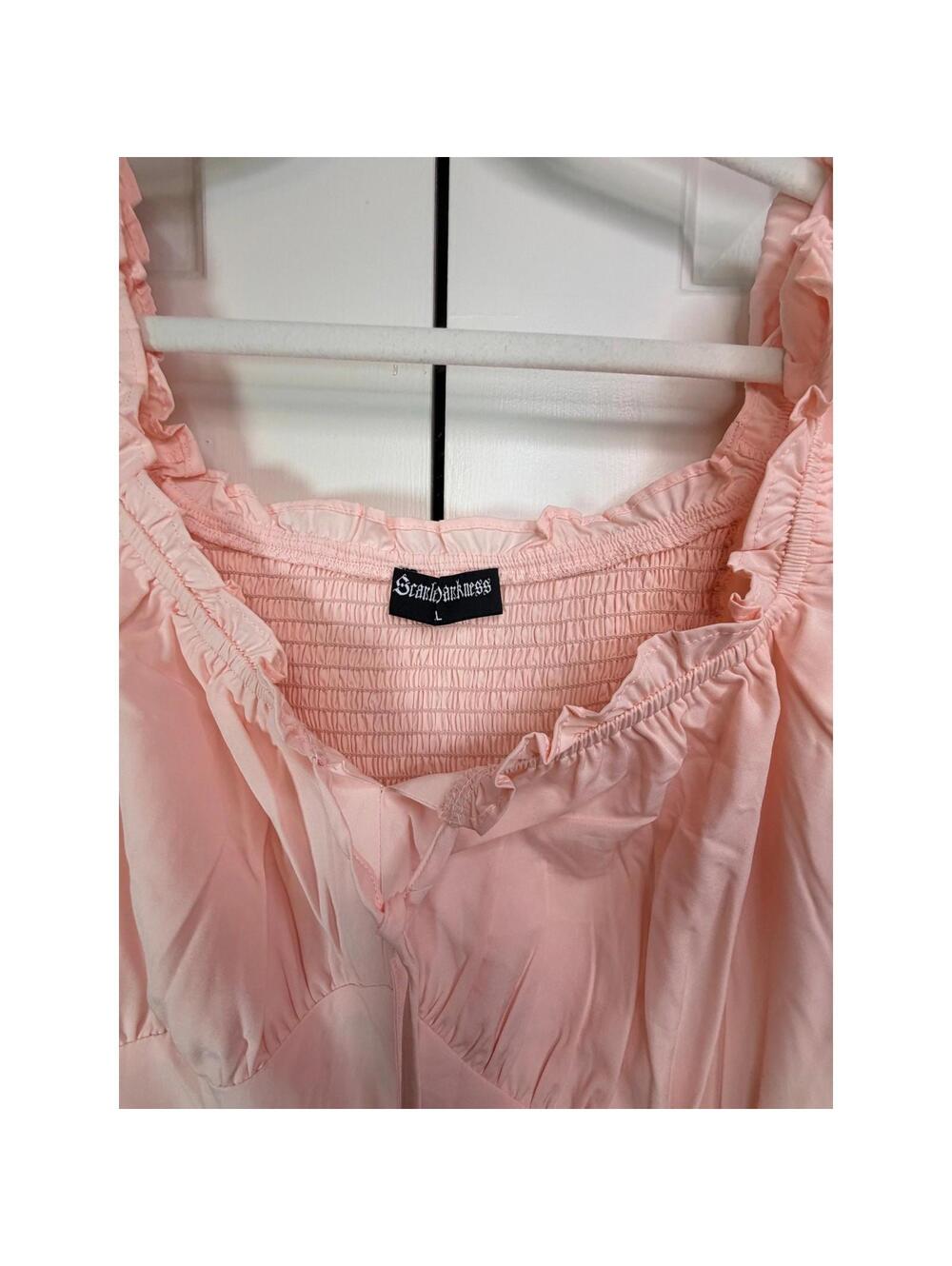 Scarlet Darkness Victorian Fairy Midi Dress Baby Pink L Puff Sleeve Square Neck - Picture 4 of 6